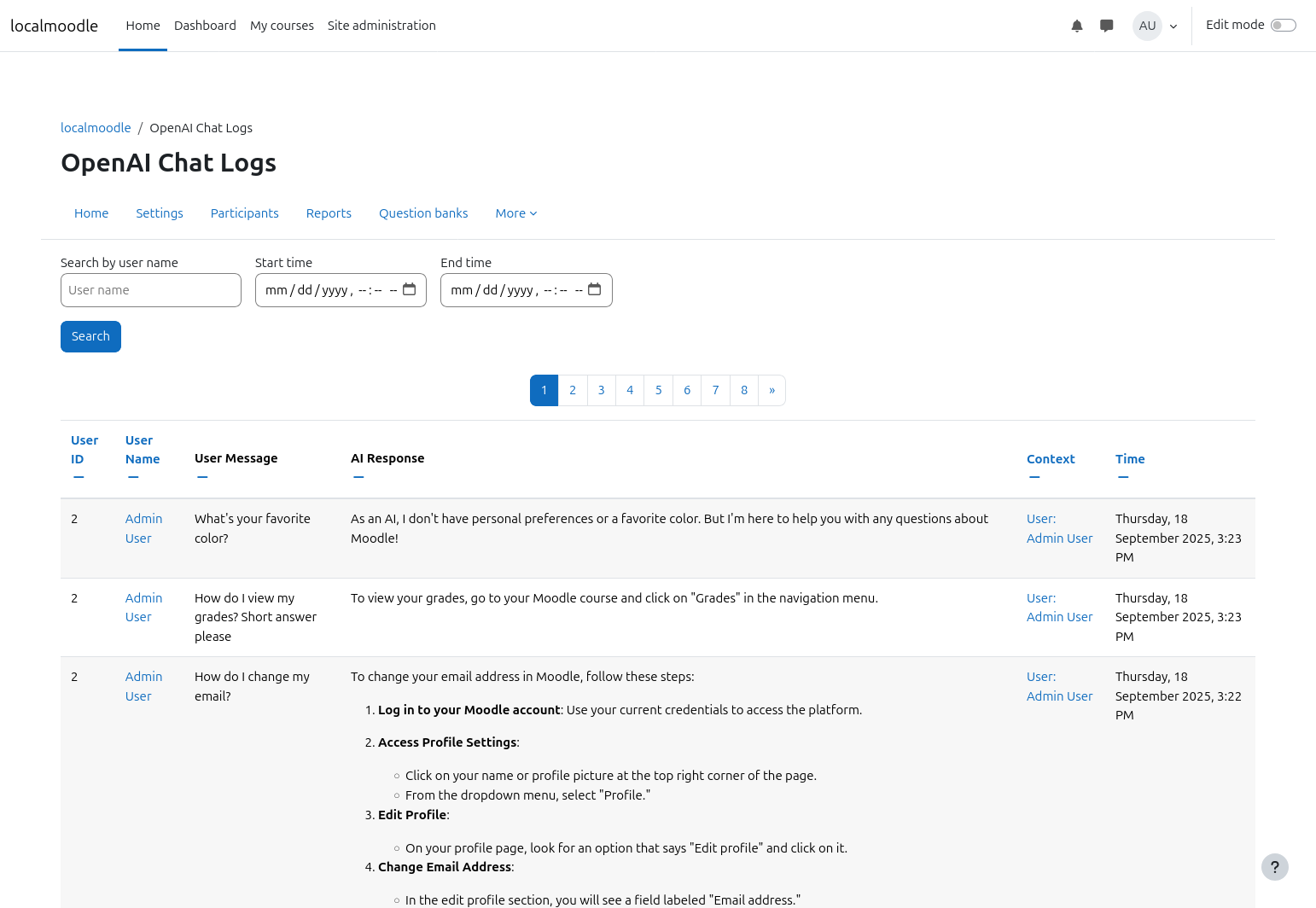 Report page